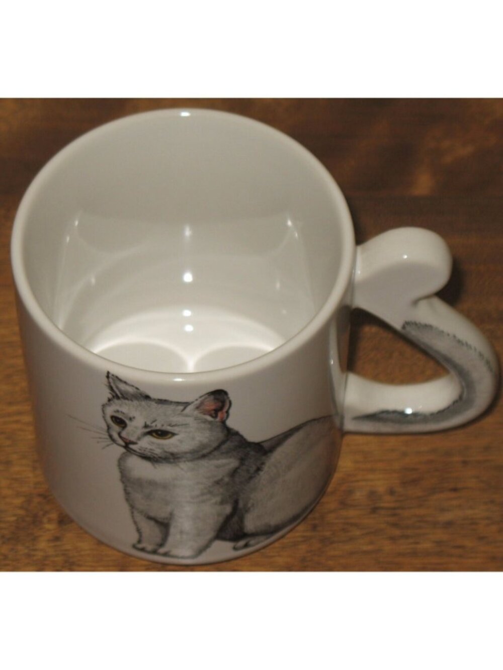 Gray Cat Coffee Mug with Tail Handle Vintage Cup - Picture 4 of 6